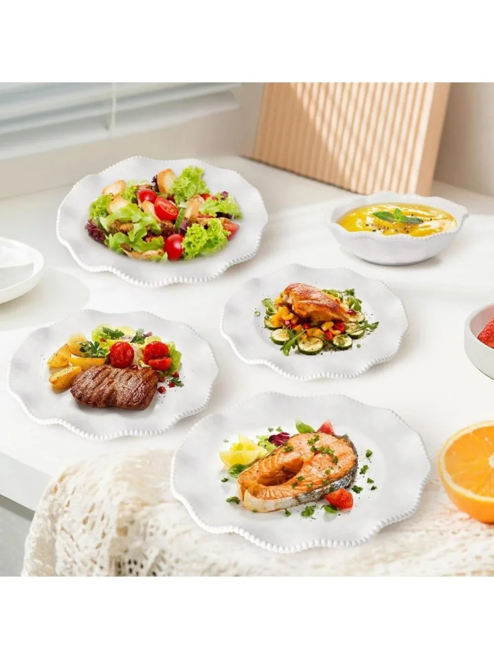 Elegant Melamine Dinnerware Set for 4 - Cream Plates & Bowls, BPA Free